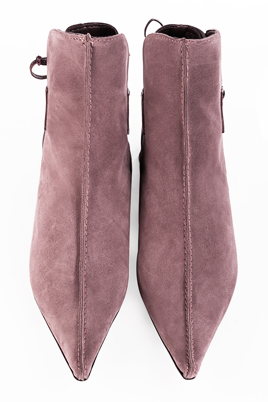 Dusty rose pink and wine red women's elegant sneakers. Pointed toe. Low flare heels. Top view - Florence KOOIJMAN